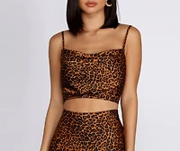 Leopard Cowl Neck Crop Top