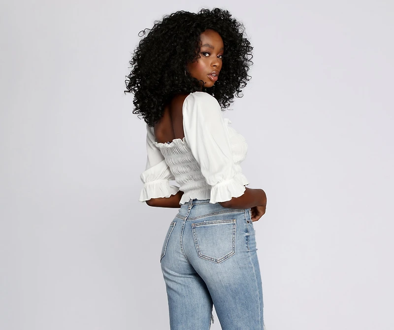 Just Friends Smocked Crop Top