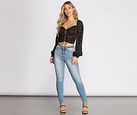 Lace Up Ditsy Floral Crop Top