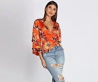 Bubble Sleeve Wrap Blouse