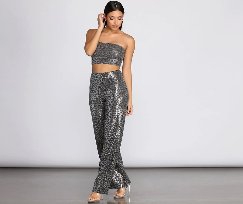 Leopard Sequin Tube Top