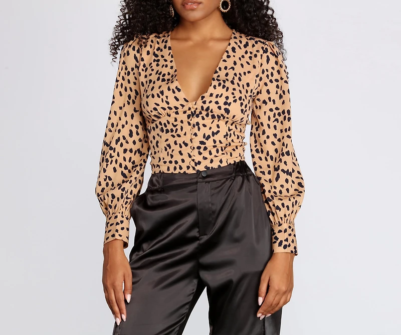 Spotted Print Buttoned Blouse