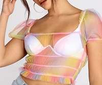 Stay Groovy Tie Dye Mesh Crop Top