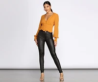 Chiffon Ruched Waist Cropped Blouse