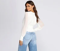 Chiffon Ruched Waist Cropped Blouse