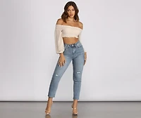 Frilled and Flirty Off The Shoulder Smocked Crop Top