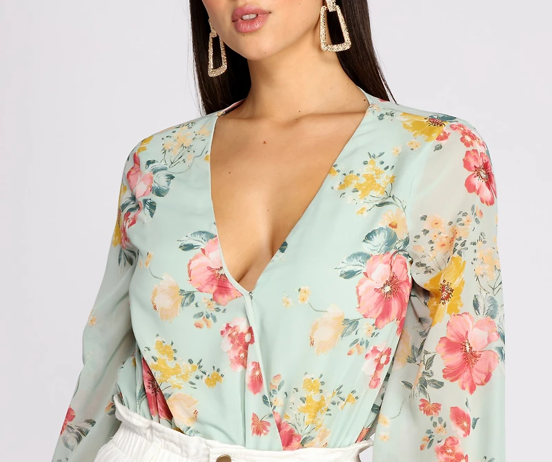 Poised Petals Floral Chiffon Bodysuit
