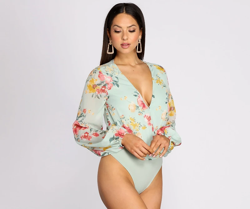 Poised Petals Floral Chiffon Bodysuit