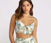 Tropical Babe Tie Front Gauze Crop Top