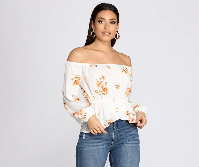 Off The Shoulder Floral Peplum Top