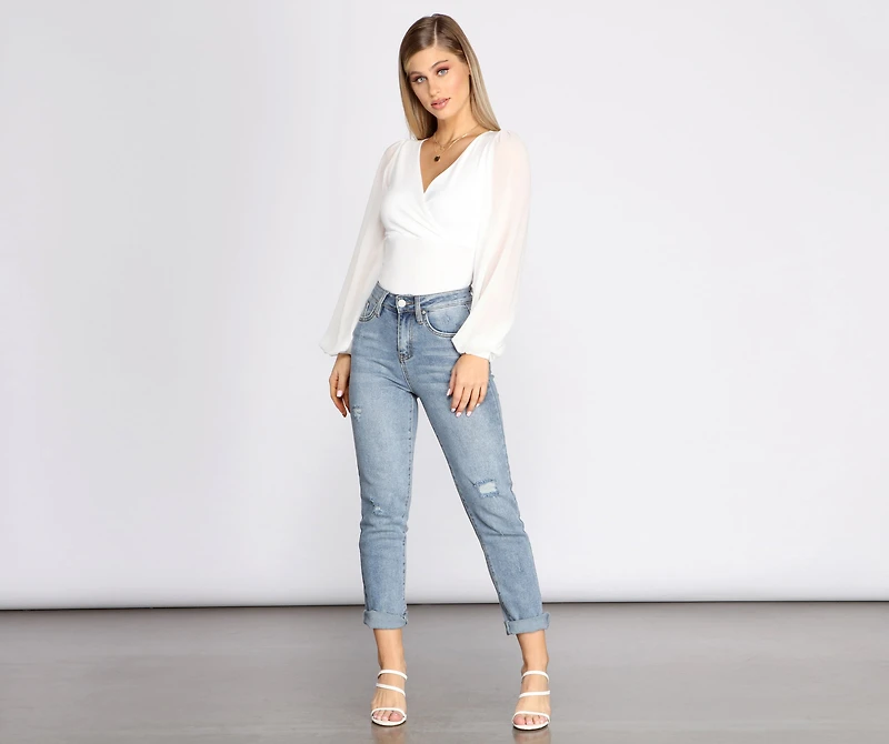 Classic Chiffon Sleeve Wrap Front Blouse