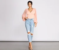 Classic Chiffon Sleeve Wrap Front Blouse