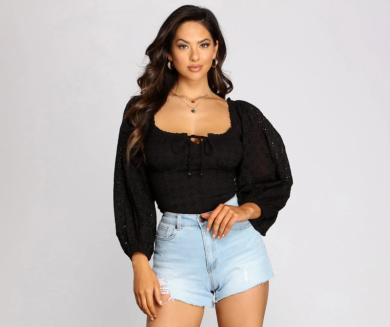 Effortless Eyelet Detail Crop Top