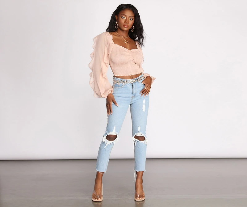 Ruffle Tease Smocked Crop Top