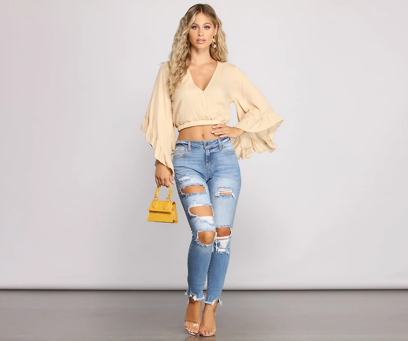 Bohemian Vibes Cropped Ruffled Sleeve Top