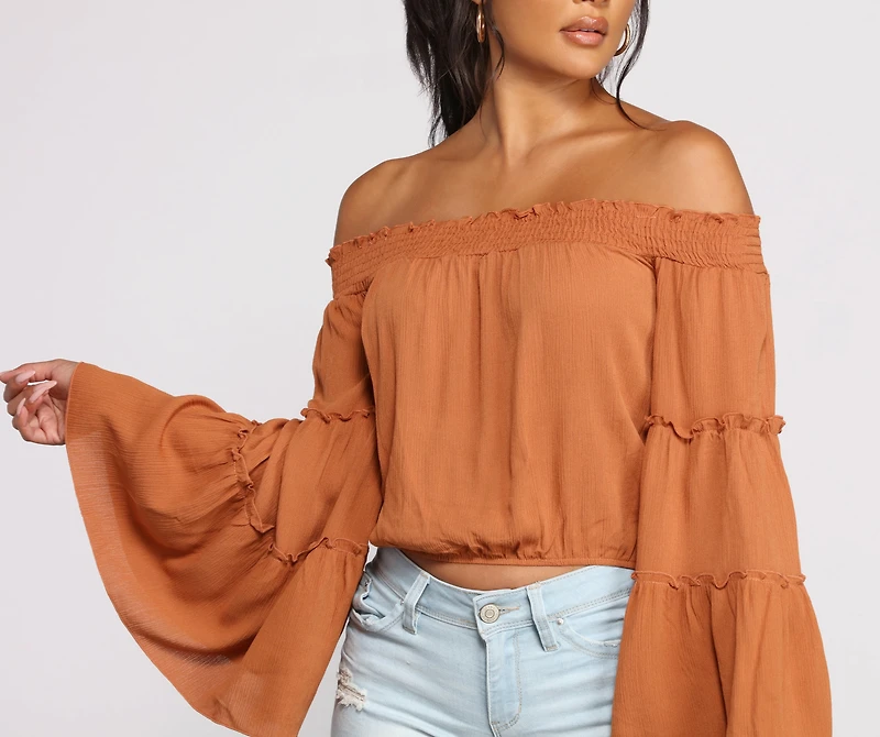 Flowy Feels Off The Shoulder Crop Top