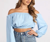Off the Shoulder Long Sleeve Crop Top