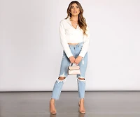 Plunge V Tie Waist Crop Top