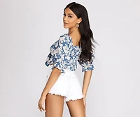 Floral Flirt Tie Front Crop Top