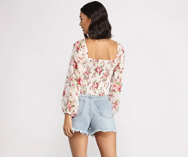 Off The Shoulder Floral Smocked Top