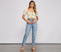 Flirty Floral Lace-Up Crop Top