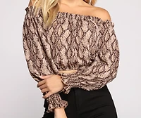 Off The Shoulder Stylish Snake Print Crop Top