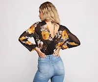 Floral Passion Surplice Chiffon Bodysuit