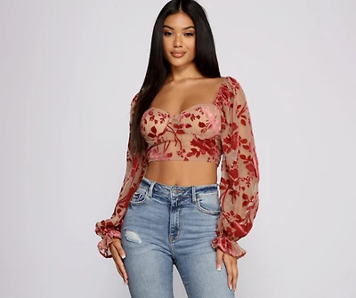 Romantic Vibes Floral Burn Out Crop Top