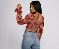 Romantic Vibes Floral Burn Out Crop Top
