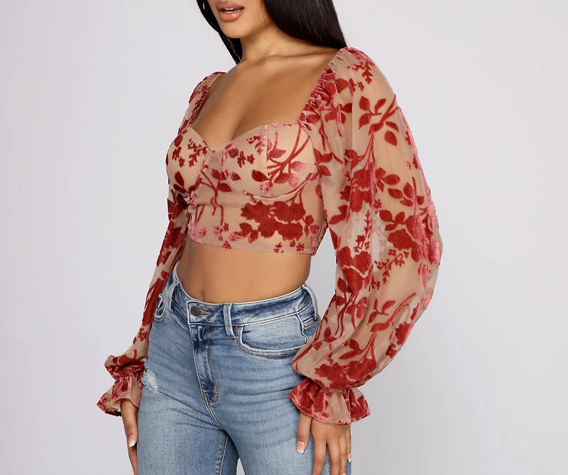 Romantic Vibes Floral Burn Out Crop Top