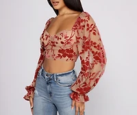 Romantic Vibes Floral Burn Out Crop Top