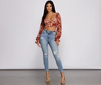 Romantic Vibes Floral Burn Out Crop Top