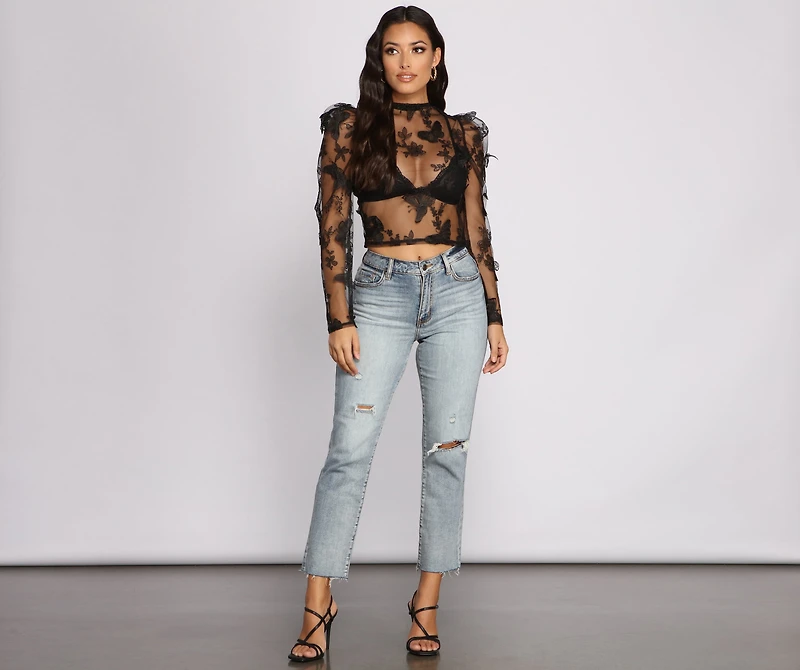 Flutter Some Hearts Mesh Crop Top