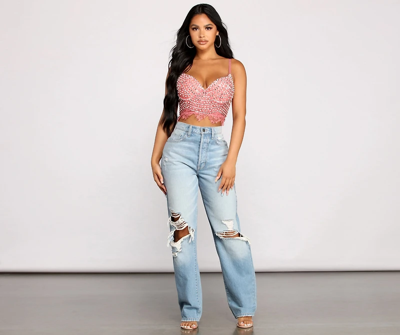 Chic Beaded Lace Cropped Bustier