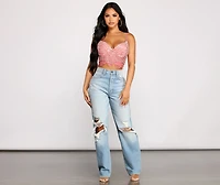 Chic Beaded Lace Cropped Bustier