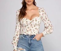 Sweet And Flirty Floral Puff Sleeve Blouse