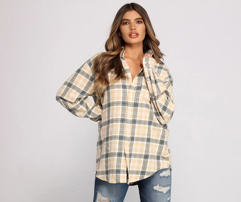 Effortlessly Edgy Mood Button-Up Flannel Tunic