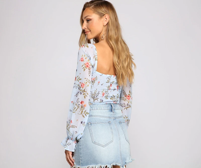 Lookin' Fresh Floral Chiffon Crop Top
