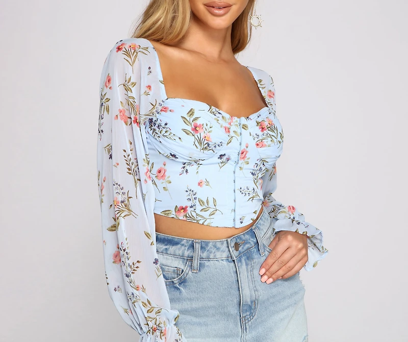 Lookin' Fresh Floral Chiffon Crop Top