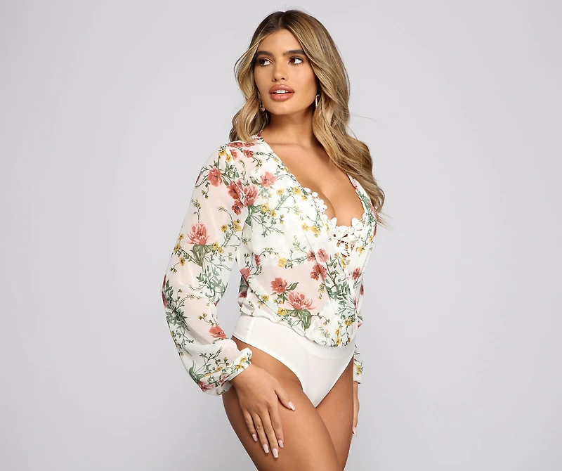 Bloom Beauty Floral Chiffon Bodysuit