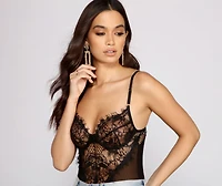 Sultry-Chic Eyelash Lace Bustier Bodysuit
