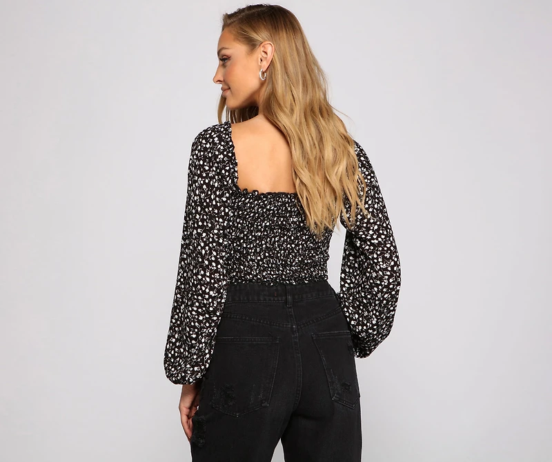 Caught A Floral Gauze Knit Crop Top