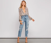 Snake Charmer Chiffon Surplice Bodysuit