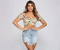 Floral Dreams Puff Sleeve Crop Top