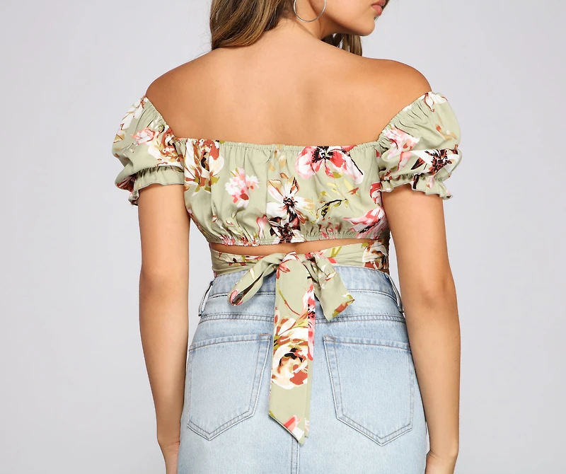 Floral Dreams Puff Sleeve Crop Top