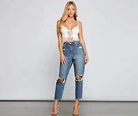Dainty Glam Lace Up Crop Top