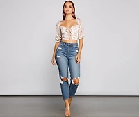 Darling Glam Floral Lace-Up Crop Top