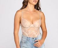 Sultry-Chic Eyelash Lace Bustier Bodysuit
