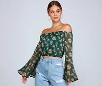 Floral Passion Off The Shoulder Chiffon Top