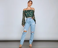 Floral Passion Off The Shoulder Chiffon Top